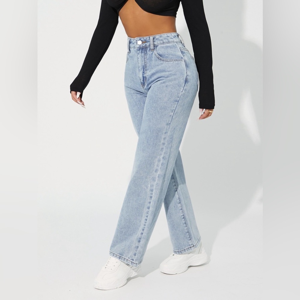 SHEIN PETITE High Waist Straight Leg Jeans